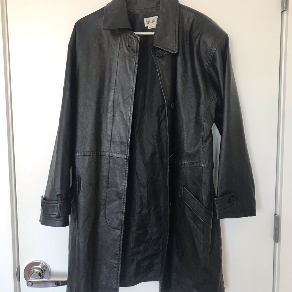 Long Black Leather Jacekt w/ Belt